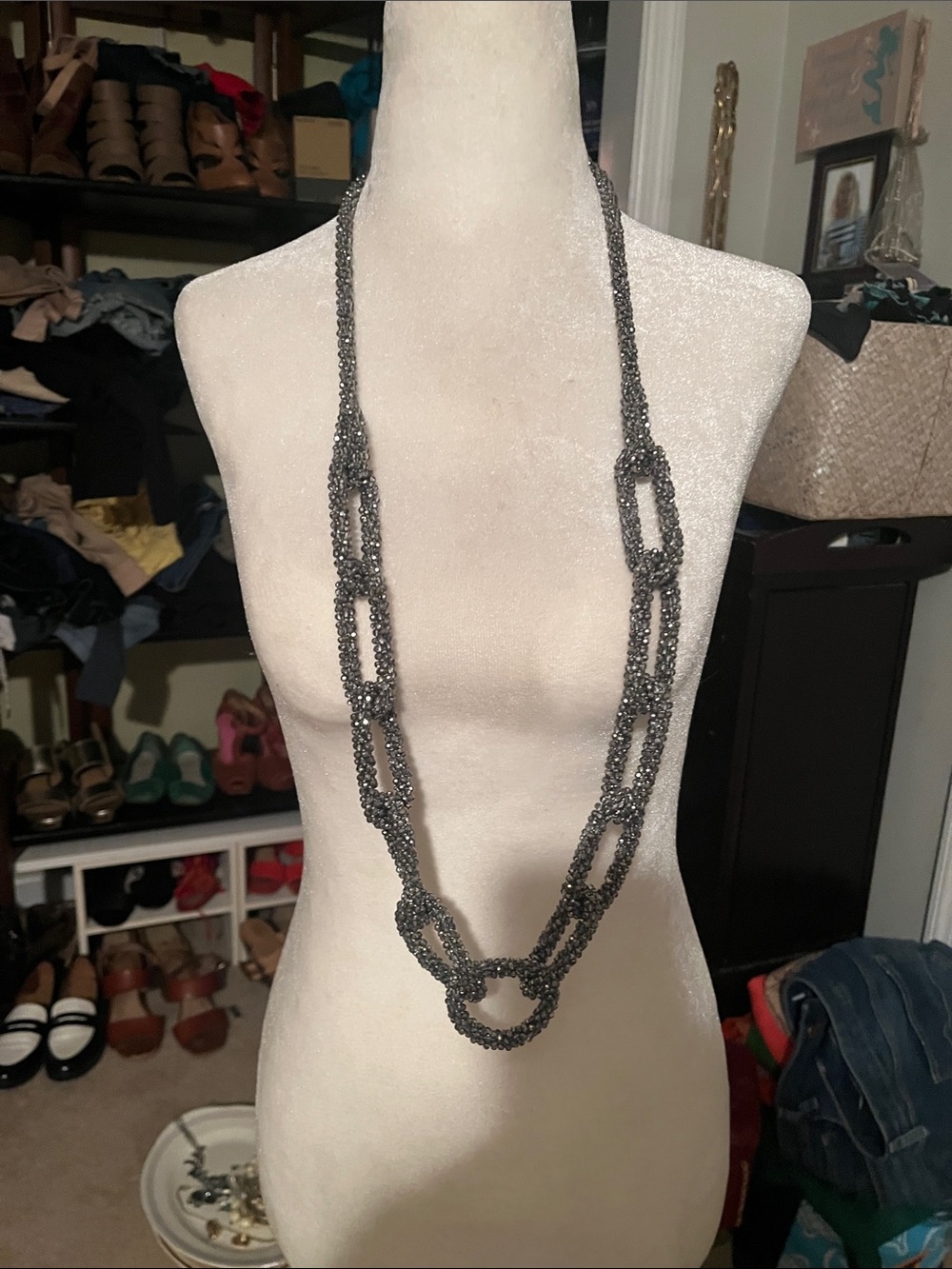 Gunmetal Chain-Link Beaded Necklace - Long Women's Necklace